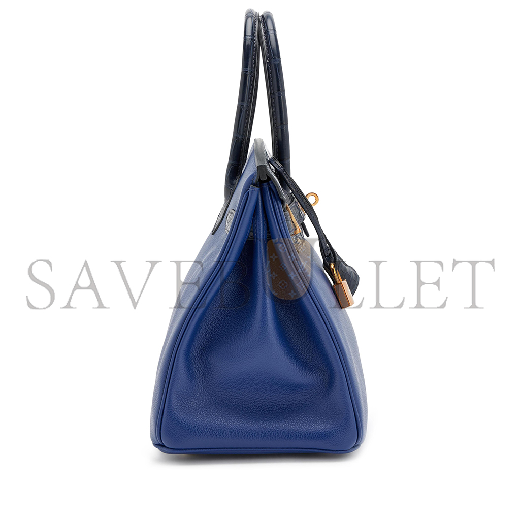 H**mes master birkin 25 crocodile and togo leather two-tone gold buckle h076216cka2 (25*20*13cm)